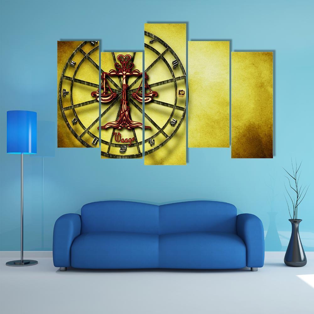 Symbol Of Libra Horoscope Canvas Wall Art-5 Pop-Gallery Wrap-32" x 21"-Tiaracle