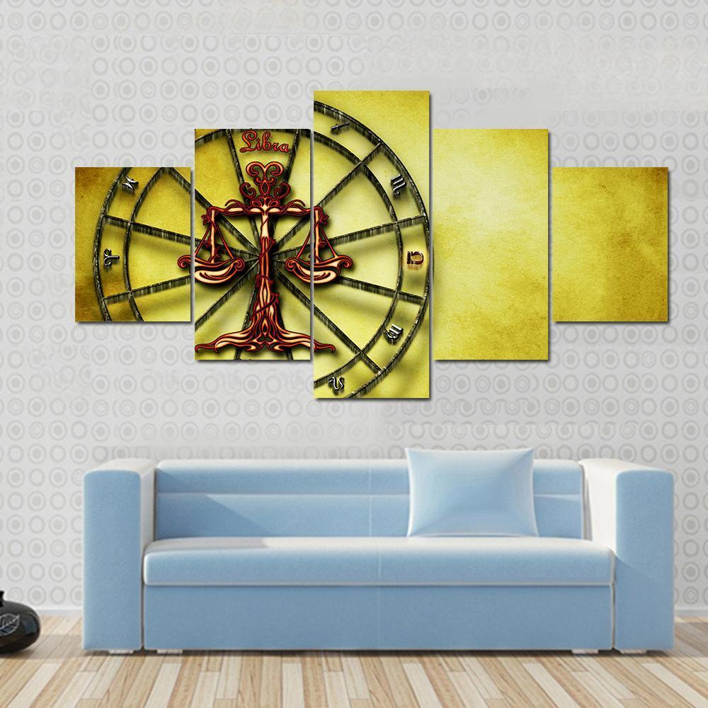 Symbol Of Libra Horoscope Canvas Wall Art-5 Star-Gallery Wrap-42" x 21"-Tiaracle