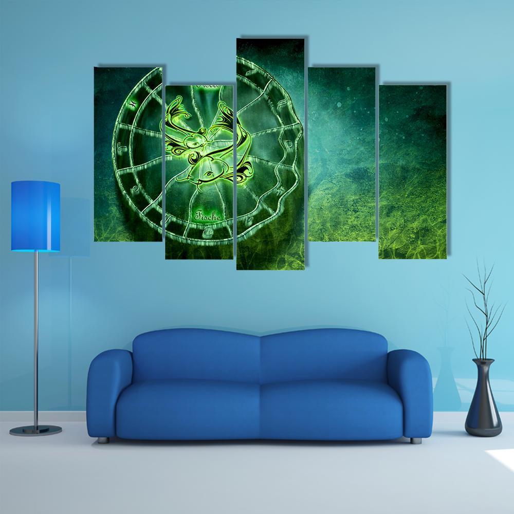 Symbol Of Pisces Horoscope Canvas Wall Art-5 Pop-Gallery Wrap-32" x 21"-Tiaracle