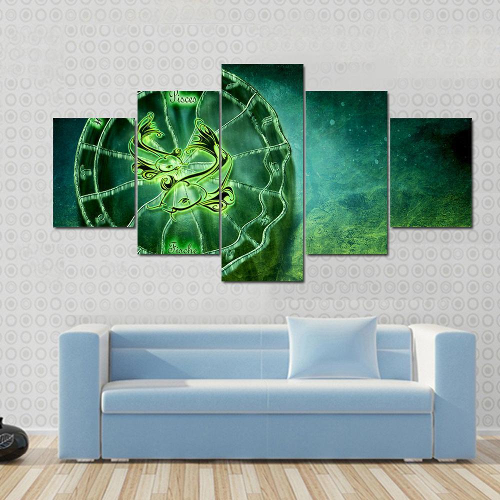 Symbol Of Pisces Horoscope Canvas Wall Art-5 Star-Gallery Wrap-42" x 21"-Tiaracle