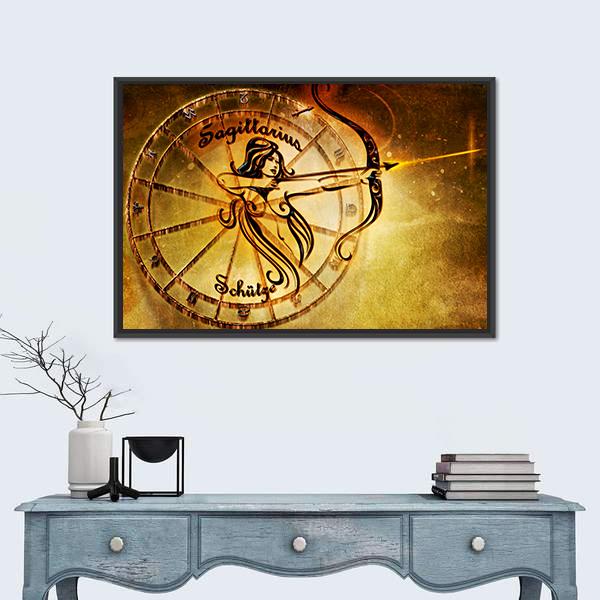 Symbol Of Sagittarius Horoscope Canvas Wall Art-1 Piece-Floating Frame-24" x 16"-Tiaracle