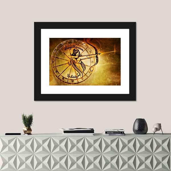 Symbol Of Sagittarius Horoscope Canvas Wall Art-1 Piece-Framed Print-20" x 16"-Tiaracle