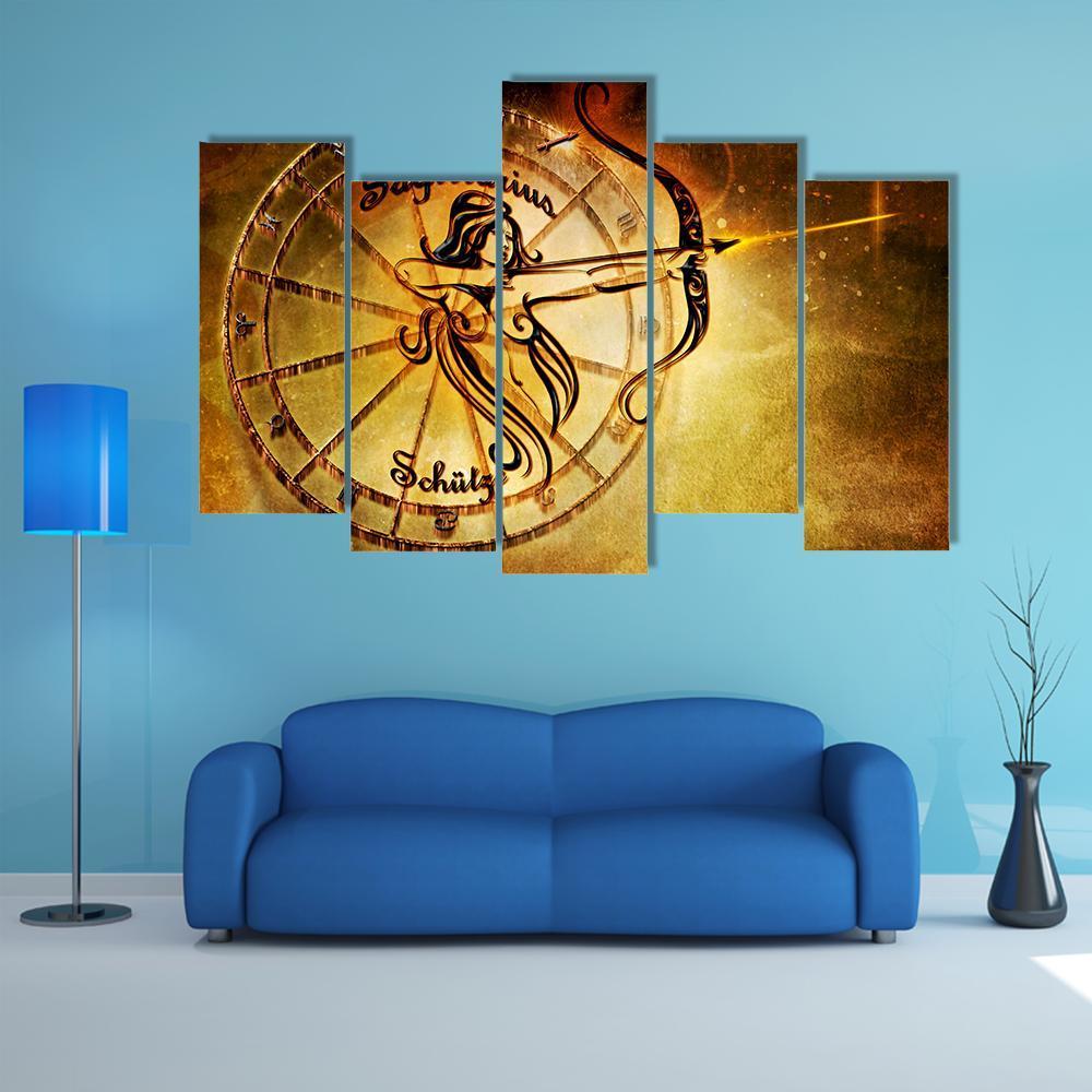 Symbol Of Sagittarius Horoscope Canvas Wall Art-5 Pop-Gallery Wrap-32" x 21"-Tiaracle