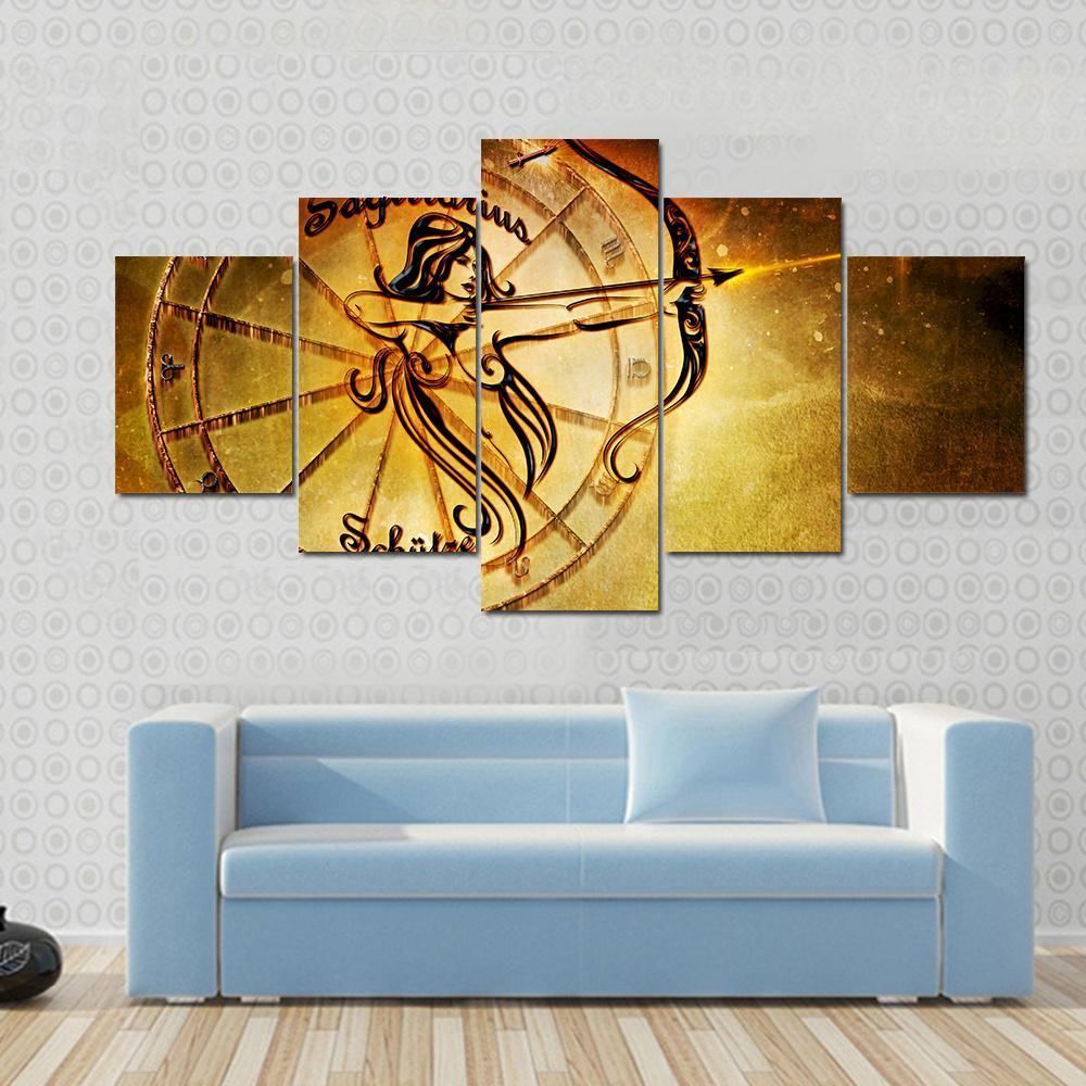 Symbol Of Sagittarius Horoscope Canvas Wall Art-5 Star-Gallery Wrap-42" x 21"-Tiaracle