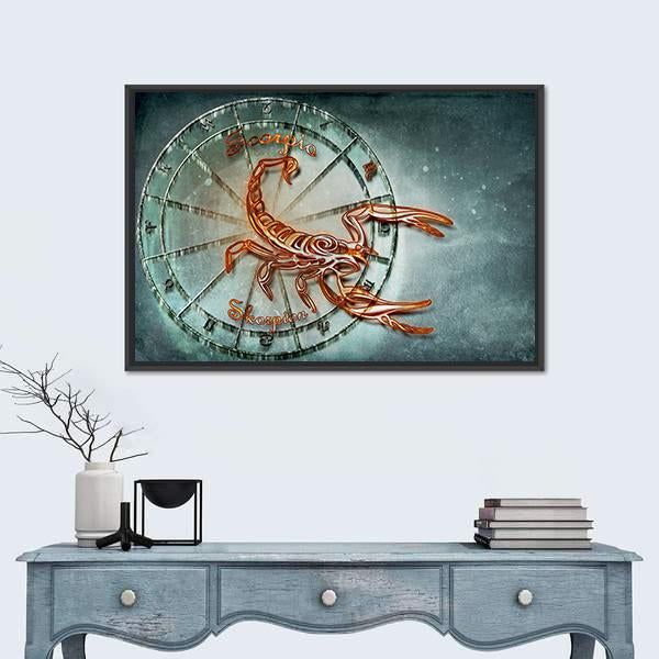 Symbol Of Scorpio Horoscope Canvas Wall Art-1 Piece-Floating Frame-24" x 16"-Tiaracle