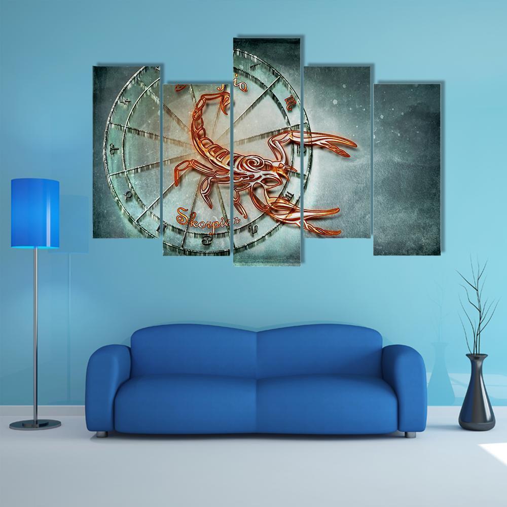 Symbol Of Scorpio Horoscope Canvas Wall Art-5 Pop-Gallery Wrap-32" x 21"-Tiaracle
