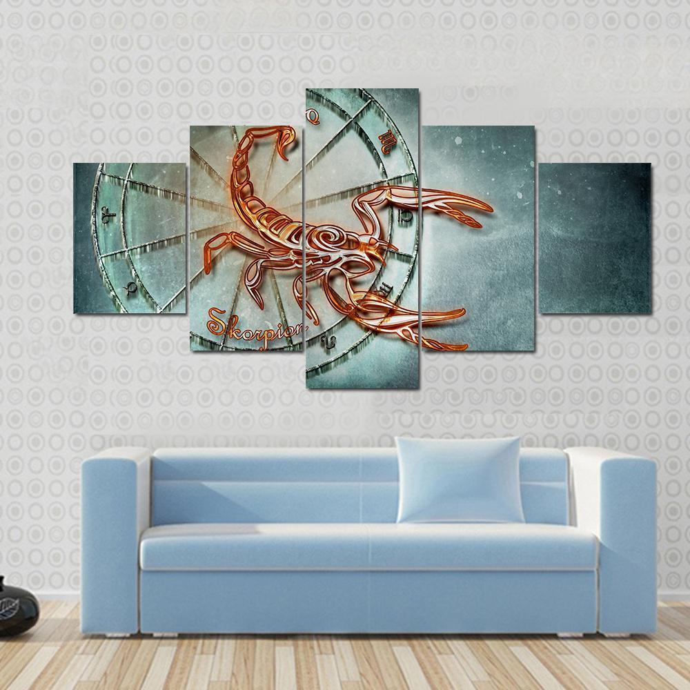 Symbol Of Scorpio Horoscope Canvas Wall Art-5 Star-Gallery Wrap-42" x 21"-Tiaracle