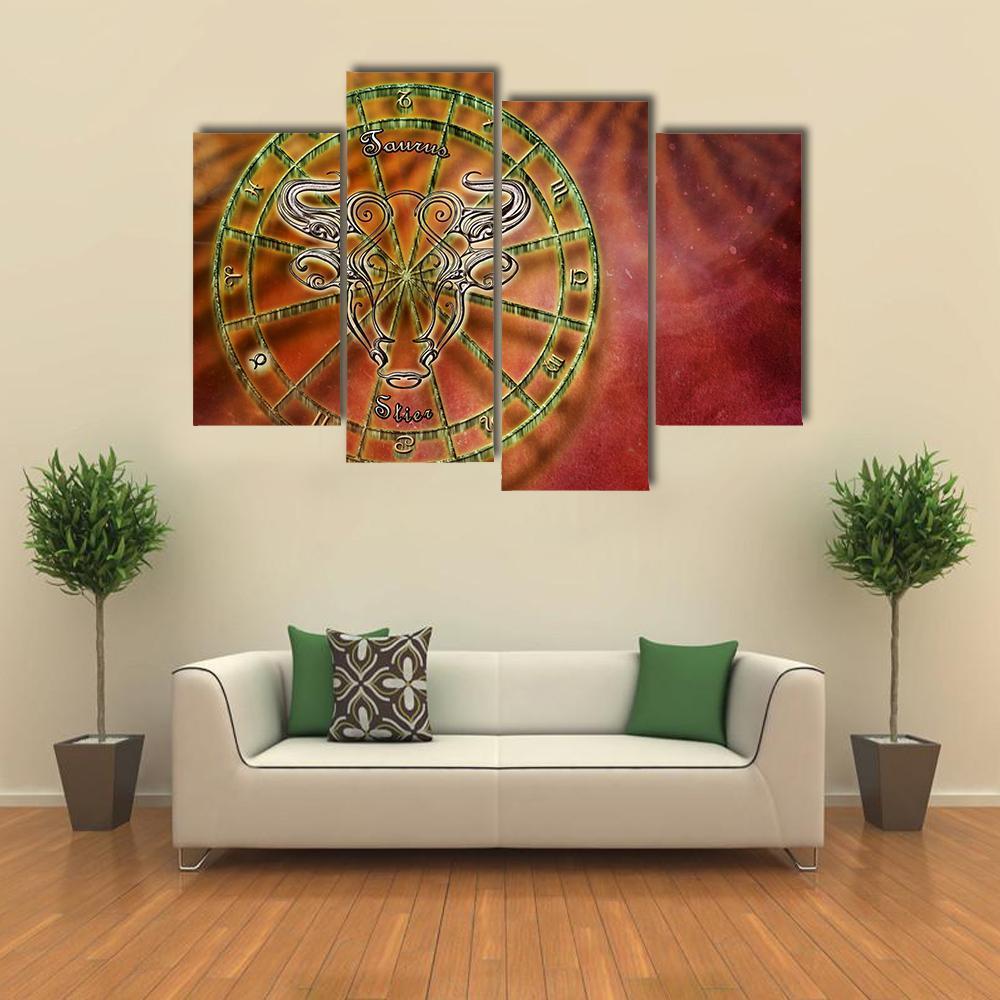 Symbol Of Taurus Horoscope Canvas Wall Art-4 Pop-Gallery Wrap-34" x 20"-Tiaracle