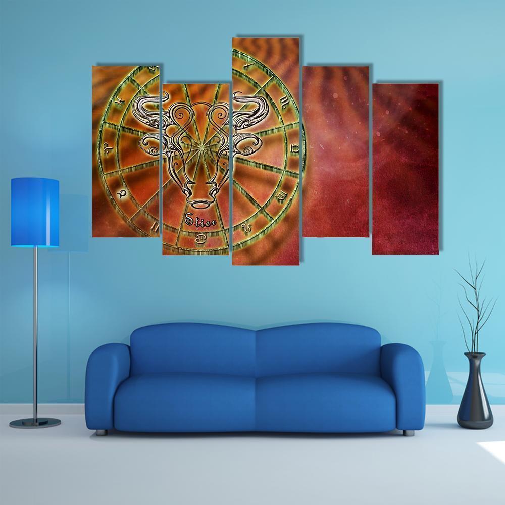 Symbol Of Taurus Horoscope Canvas Wall Art-5 Pop-Gallery Wrap-32" x 21"-Tiaracle