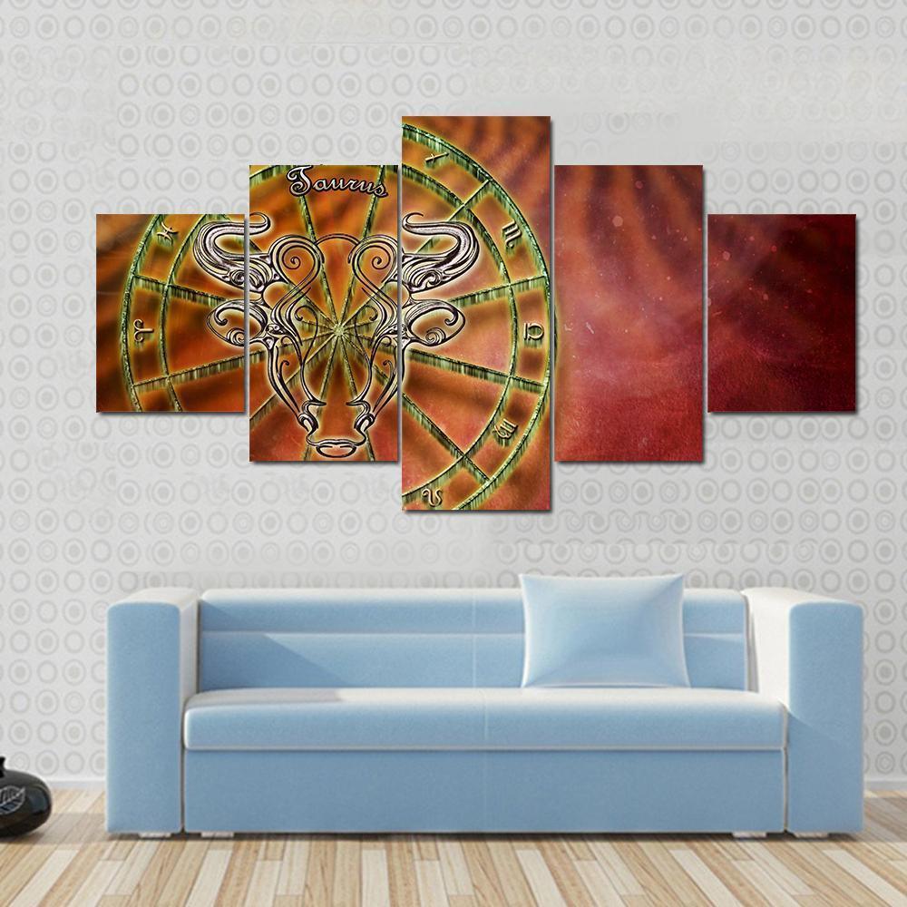 Symbol Of Taurus Horoscope Canvas Wall Art-5 Star-Gallery Wrap-42" x 21"-Tiaracle