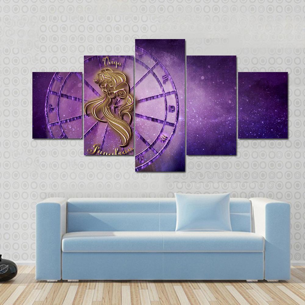 Symbol Of Virgo Horoscope Canvas Wall Art-5 Star-Gallery Wrap-42" x 21"-Tiaracle