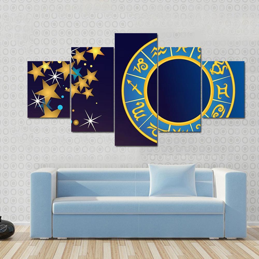 Symbol Of Zodiac Canvas Wall Art-5 Star-Gallery Wrap-42" x 21"-Tiaracle
