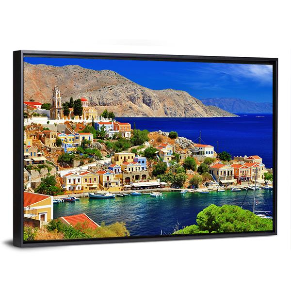 Symi island In Greece Canvas Wall Art-3 Horizontal-Gallery Wrap-25" x 16"-Tiaracle