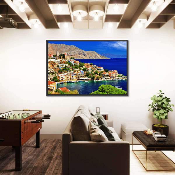 Symi island In Greece Canvas Wall Art-3 Horizontal-Gallery Wrap-25" x 16"-Tiaracle