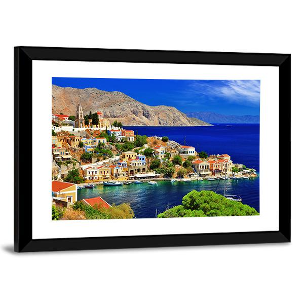 Symi island In Greece Canvas Wall Art-3 Horizontal-Gallery Wrap-25" x 16"-Tiaracle