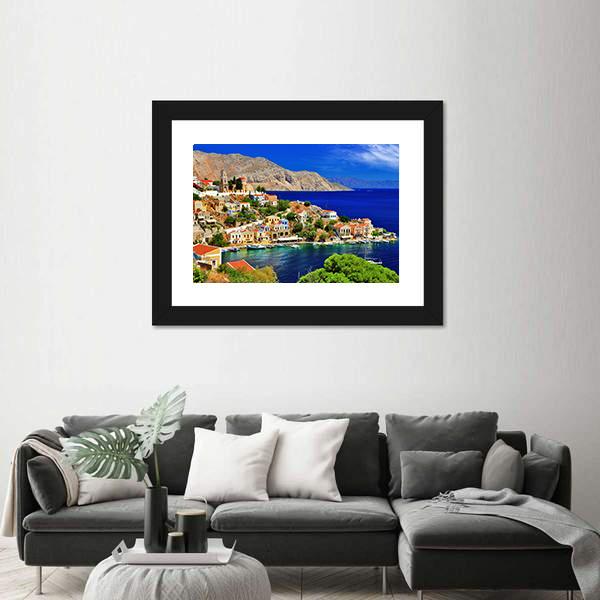 Symi island In Greece Canvas Wall Art-3 Horizontal-Gallery Wrap-25" x 16"-Tiaracle