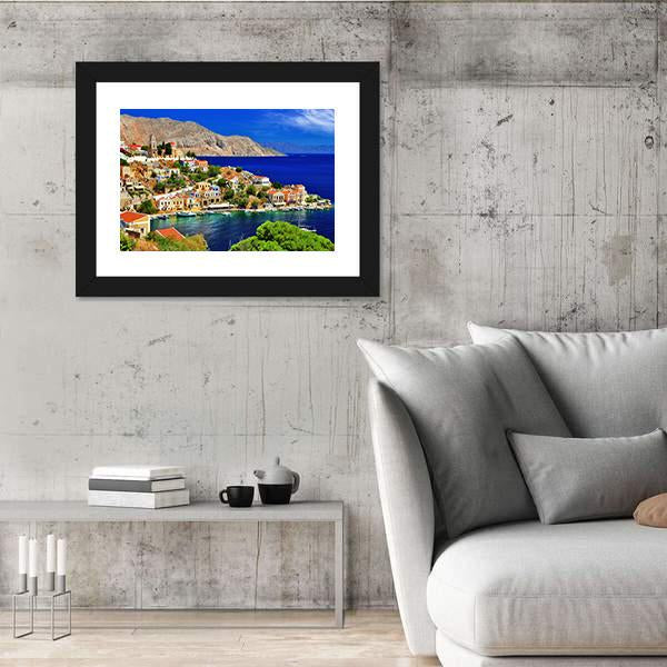 Symi island In Greece Canvas Wall Art-3 Horizontal-Gallery Wrap-25" x 16"-Tiaracle
