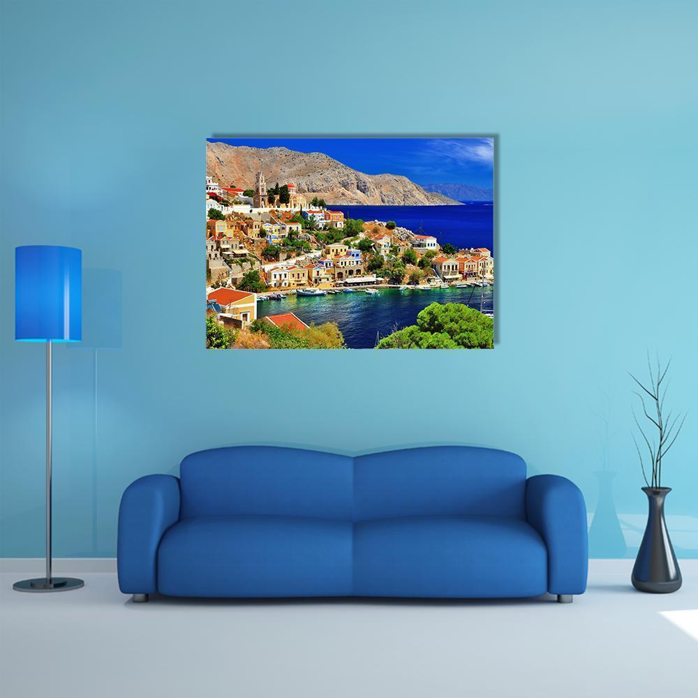 Symi island In Greece Canvas Wall Art-1 Piece-Gallery Wrap-48" x 32"-Tiaracle