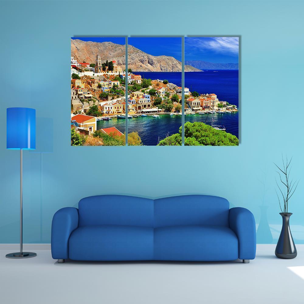 Symi island In Greece Canvas Wall Art-3 Horizontal-Gallery Wrap-37" x 24"-Tiaracle