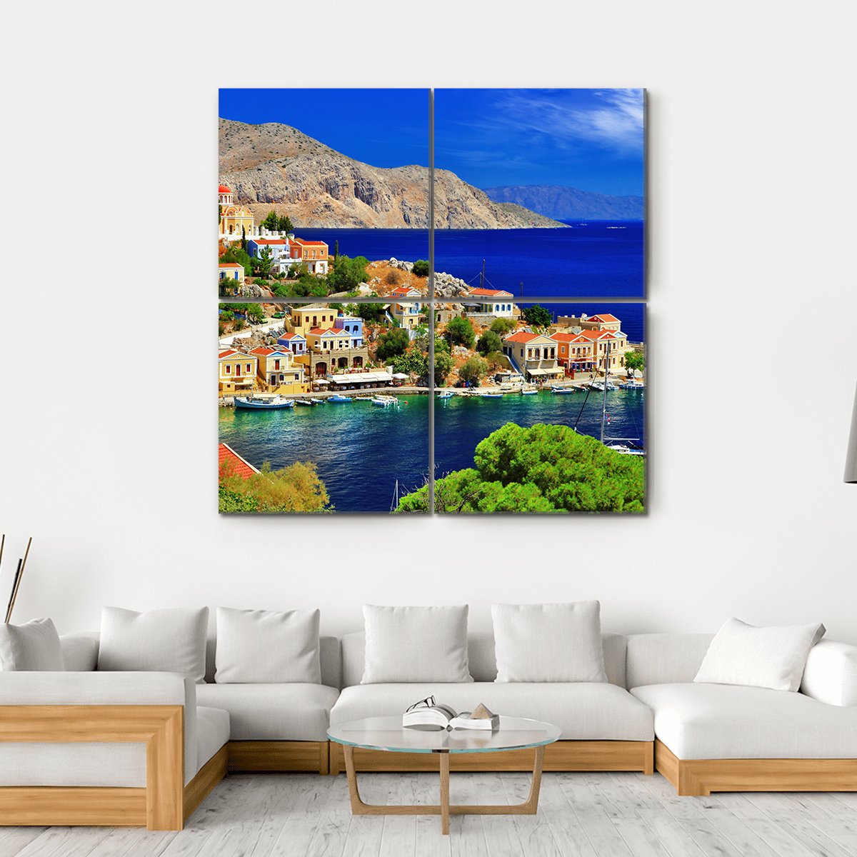 Symi island In Greece Canvas Wall Art-4 Square-Gallery Wrap-17" x 17"-Tiaracle