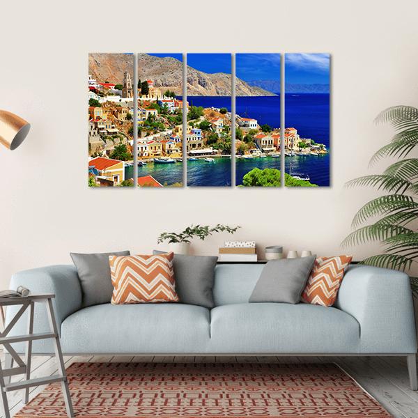 Symi island In Greece Canvas Wall Art-5 Horizontal-Gallery Wrap-22" x 12"-Tiaracle