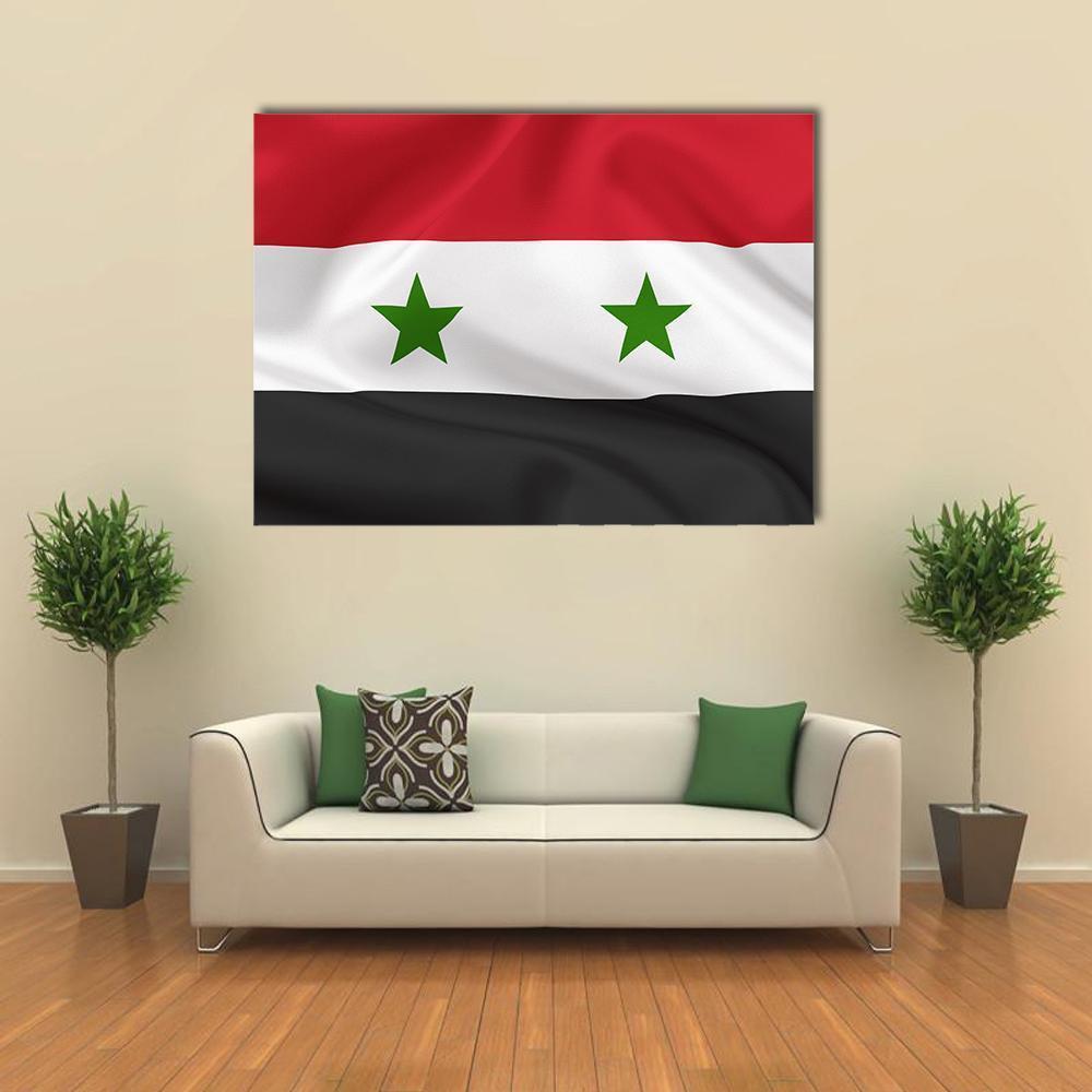 Syria Flag On Waving Silk Canvas Wall Art-5 Horizontal-Gallery Wrap-22" x 12"-Tiaracle