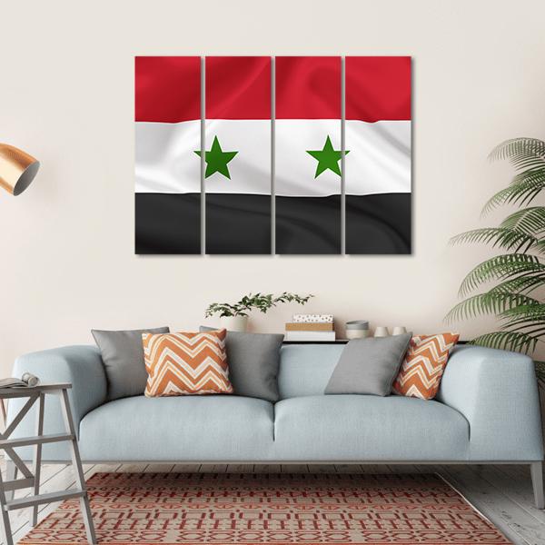 Syria Flag On Waving Silk Canvas Wall Art-4 Horizontal-Gallery Wrap-34" x 24"-Tiaracle