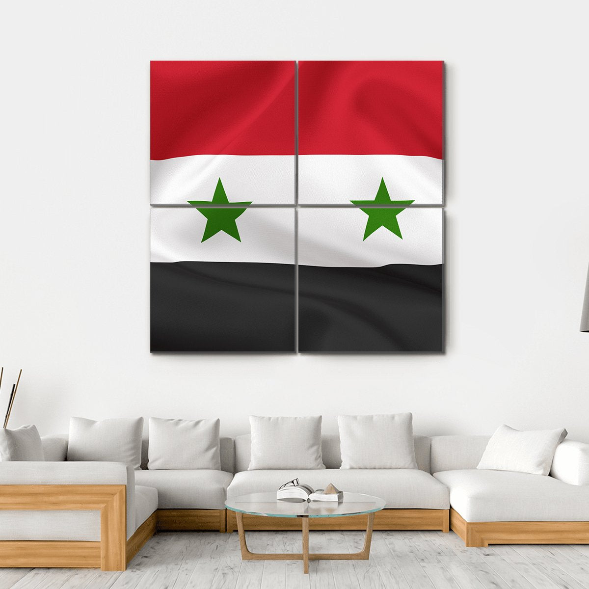 Syria Flag On Waving Silk Canvas Wall Art-4 Square-Gallery Wrap-17" x 17"-Tiaracle