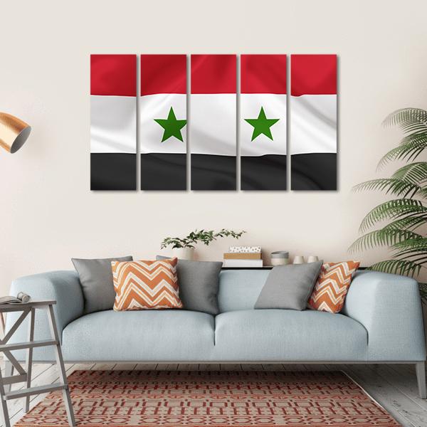 Syria Flag On Waving Silk Canvas Wall Art-5 Horizontal-Gallery Wrap-22" x 12"-Tiaracle