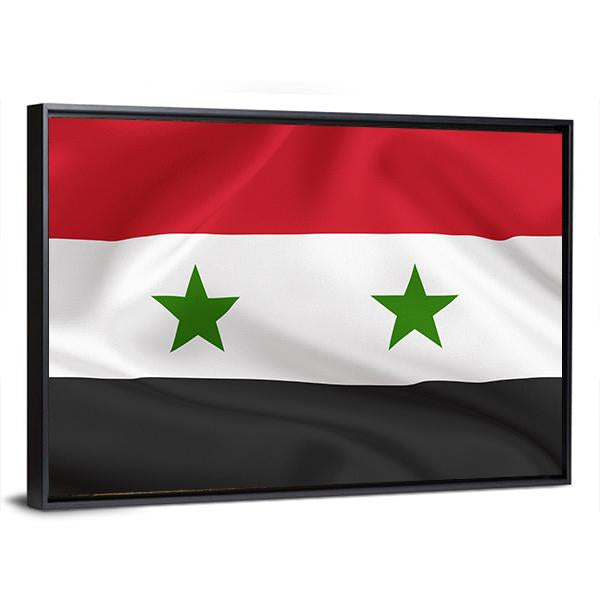 Syria Flag On Waving Silk Canvas Wall Art-3 Horizontal-Gallery Wrap-25" x 16"-Tiaracle