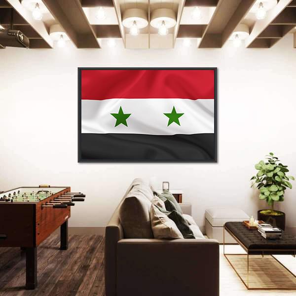 Syria Flag On Waving Silk Canvas Wall Art-3 Horizontal-Gallery Wrap-25" x 16"-Tiaracle