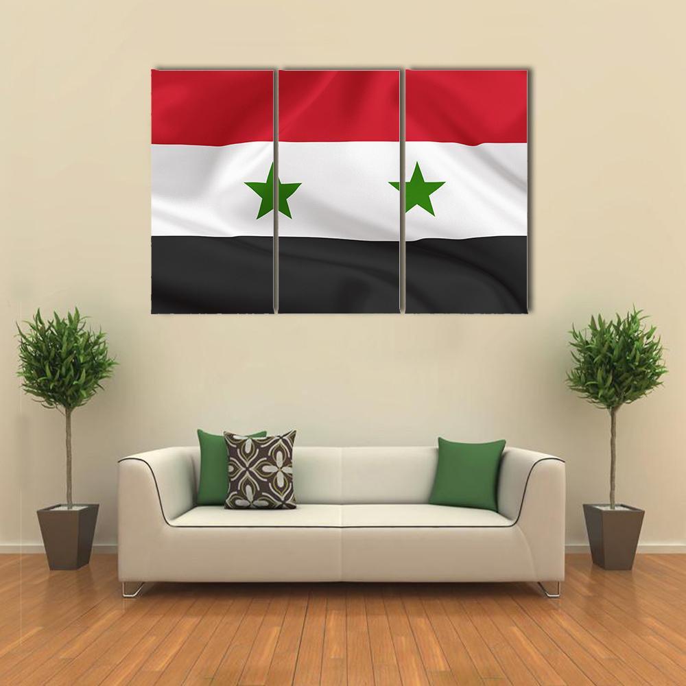 Syria Flag On Waving Silk Canvas Wall Art-3 Horizontal-Gallery Wrap-37" x 24"-Tiaracle