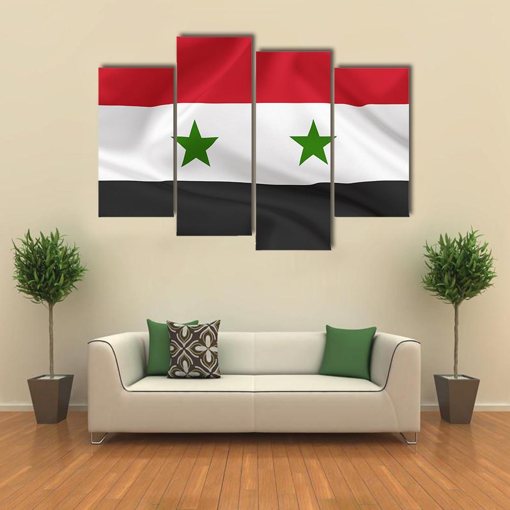 Syria Flag On Waving Silk Canvas Wall Art-4 Pop-Gallery Wrap-50" x 32"-Tiaracle