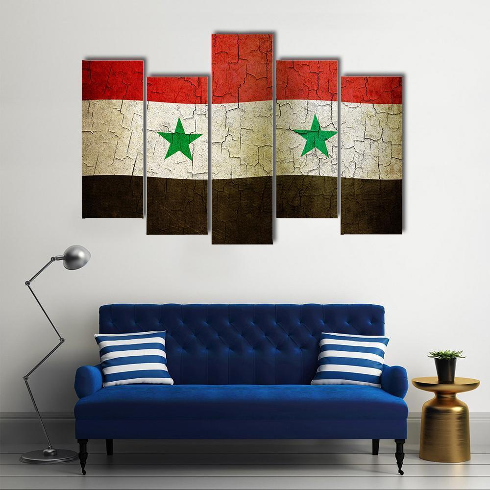 Syrian Flag On A Cracked Grunge Canvas Wall Art-5 Pop-Gallery Wrap-47" x 32"-Tiaracle