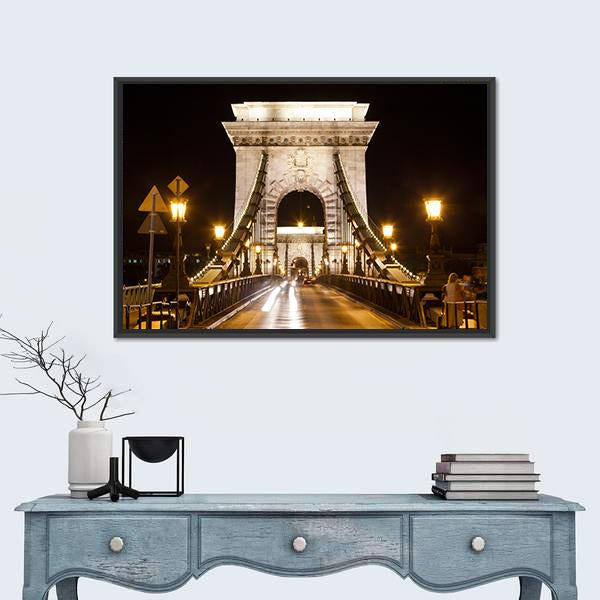Szechenyi Chain Bridge In Budapest Canvas Wall Art-1 Piece-Floating Frame-24" x 16"-Tiaracle