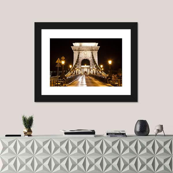 Szechenyi Chain Bridge In Budapest Canvas Wall Art-1 Piece-Framed Print-20" x 16"-Tiaracle