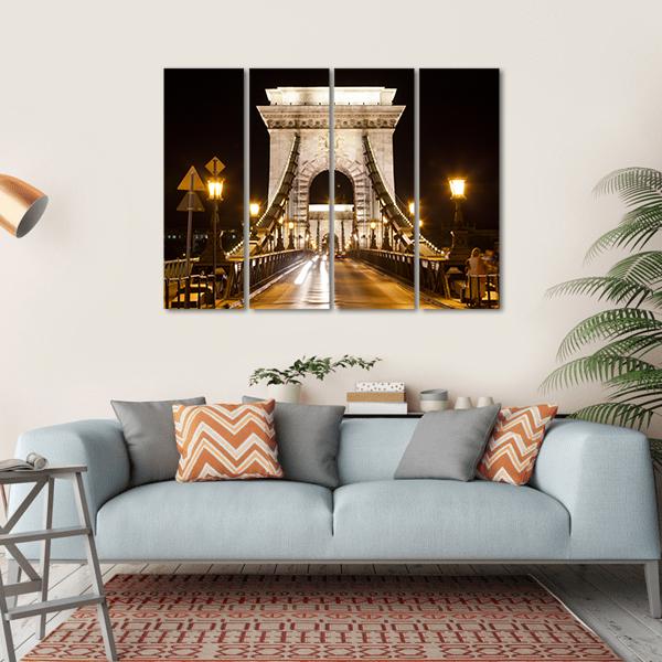 Szechenyi Chain Bridge In Budapest Canvas Wall Art-4 Horizontal-Gallery Wrap-34" x 24"-Tiaracle