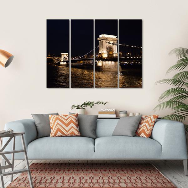 Szechenyi Chain Bridge In Budapest Canvas Wall Art-4 Horizontal-Gallery Wrap-34" x 24"-Tiaracle