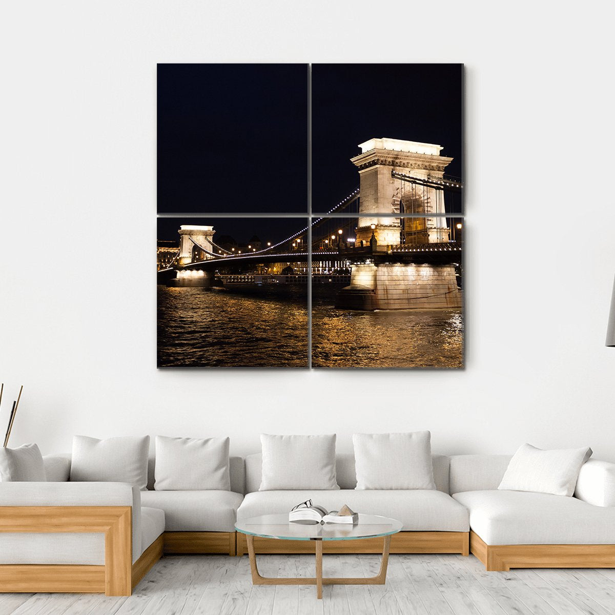 Szechenyi Chain Bridge In Budapest Canvas Wall Art-4 Square-Gallery Wrap-17" x 17"-Tiaracle