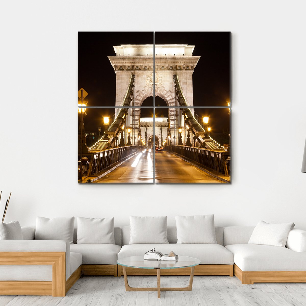 Szechenyi Chain Bridge In Budapest Canvas Wall Art-4 Square-Gallery Wrap-17" x 17"-Tiaracle