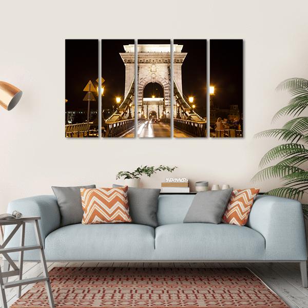 Szechenyi Chain Bridge In Budapest Canvas Wall Art-5 Horizontal-Gallery Wrap-22" x 12"-Tiaracle