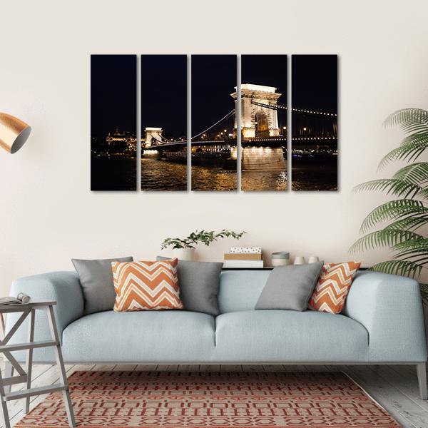 Szechenyi Chain Bridge In Budapest Canvas Wall Art-5 Horizontal-Gallery Wrap-22" x 12"-Tiaracle