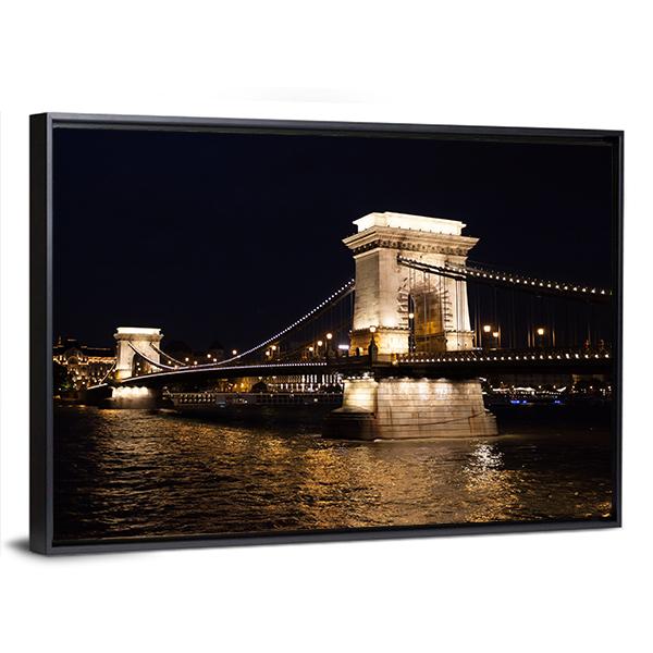 Szechenyi Chain Bridge In Budapest Canvas Wall Art-3 Horizontal-Gallery Wrap-25" x 16"-Tiaracle