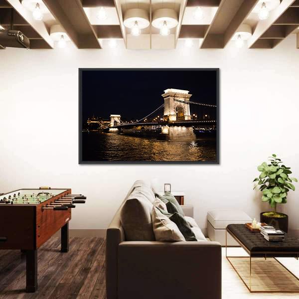 Szechenyi Chain Bridge In Budapest Canvas Wall Art-3 Horizontal-Gallery Wrap-25" x 16"-Tiaracle