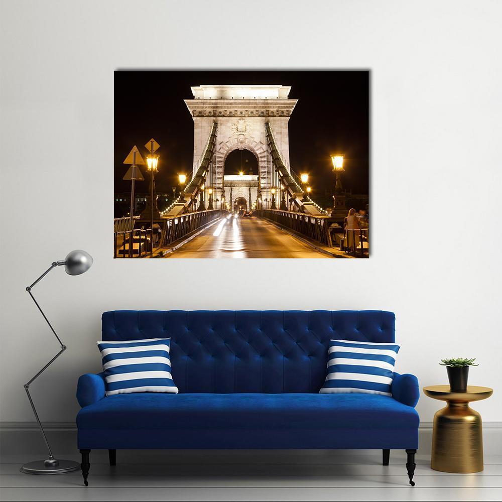 Szechenyi Chain Bridge In Budapest Canvas Wall Art-1 Piece-Gallery Wrap-48" x 32"-Tiaracle