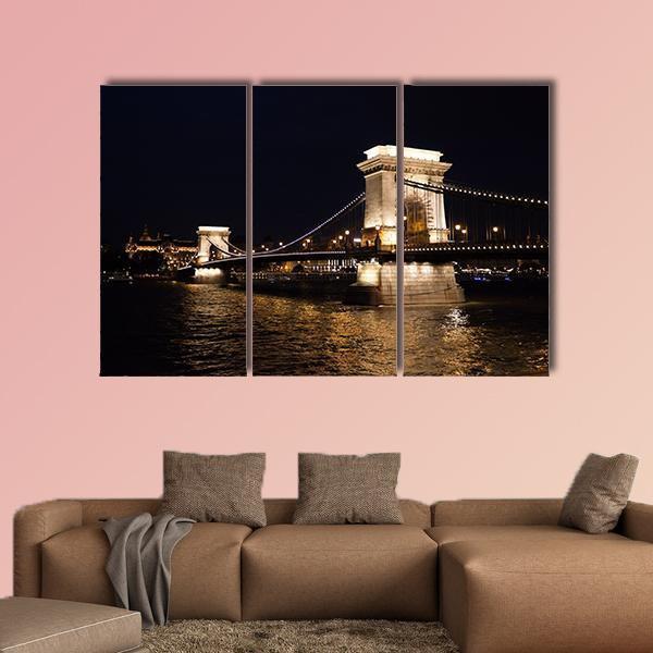 Szechenyi Chain Bridge In Budapest Canvas Wall Art-3 Horizontal-Gallery Wrap-37" x 24"-Tiaracle