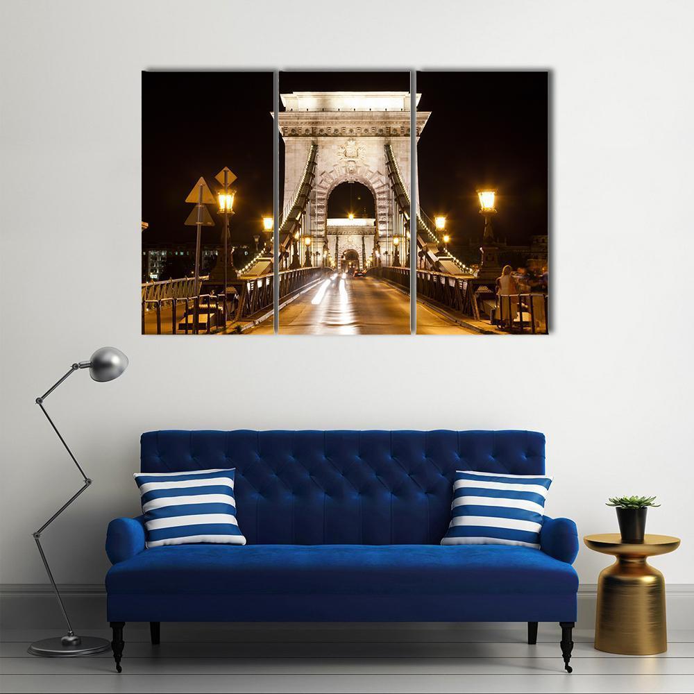 Szechenyi Chain Bridge In Budapest Canvas Wall Art-3 Horizontal-Gallery Wrap-37" x 24"-Tiaracle