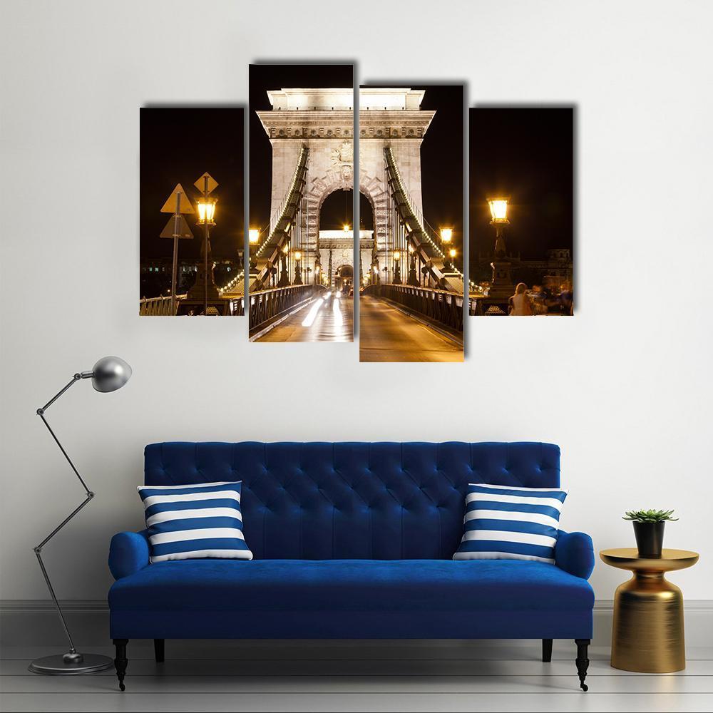 Szechenyi Chain Bridge In Budapest Canvas Wall Art-4 Pop-Gallery Wrap-50" x 32"-Tiaracle
