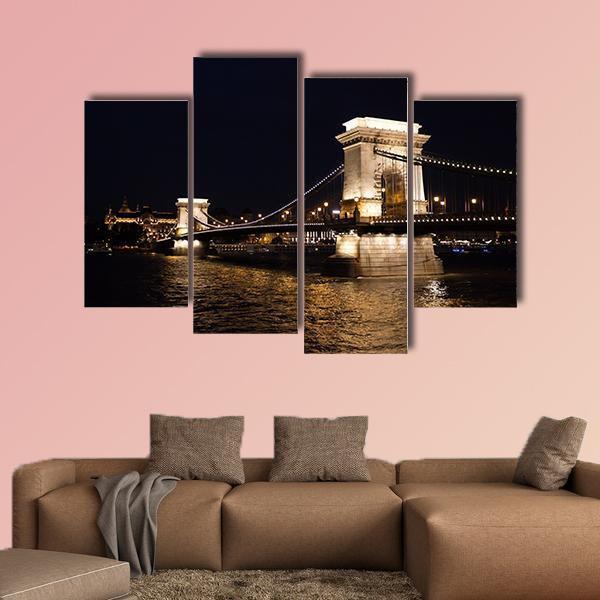 Szechenyi Chain Bridge In Budapest Canvas Wall Art-4 Pop-Gallery Wrap-50" x 32"-Tiaracle