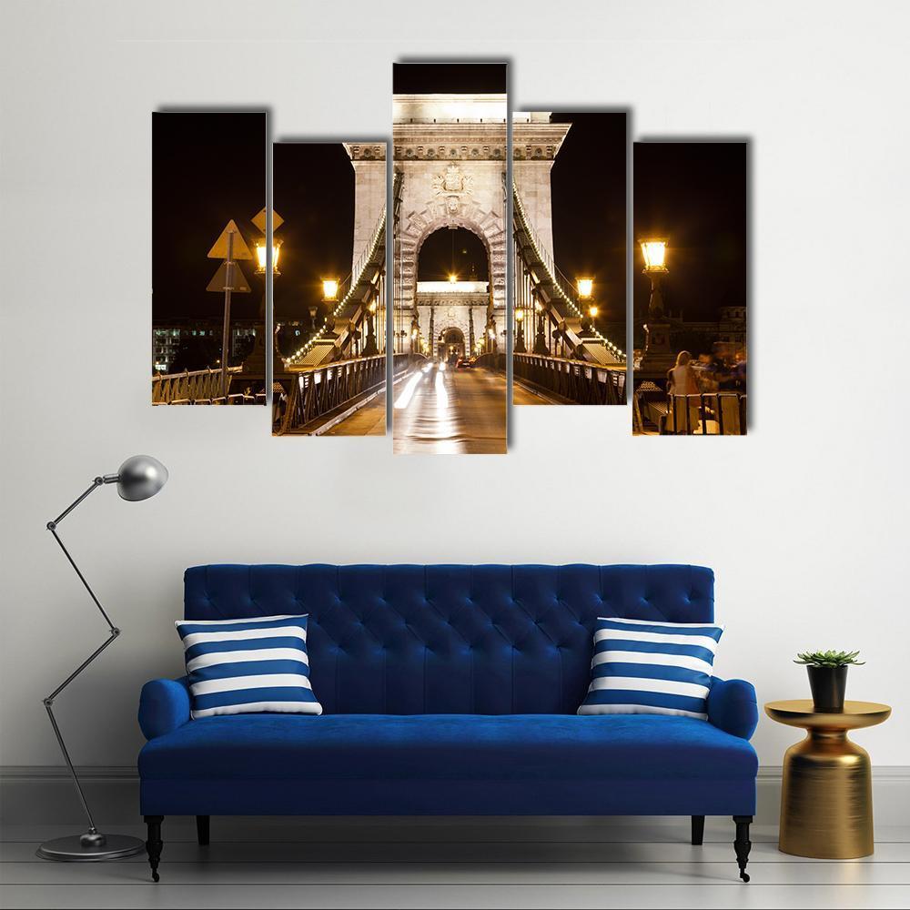 Szechenyi Chain Bridge In Budapest Canvas Wall Art-5 Pop-Gallery Wrap-47" x 32"-Tiaracle